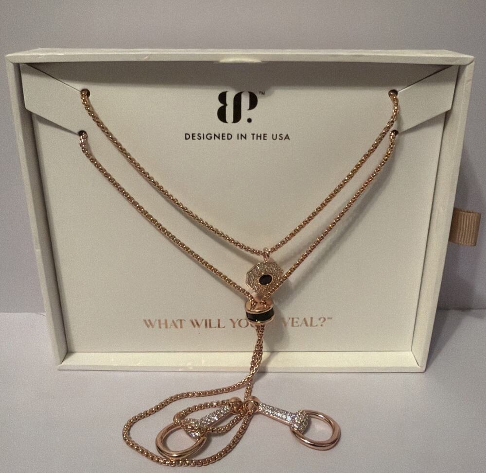 Bomb Party Luxe Layers Love Unwritten Black Onyx Diamond CZ Rose Gold Necklaces